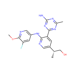 COc1ncc(Nc2ncc([C@@H](C)CO)cc2-c2nc(C)nc(N)n2)cc1F ZINC000113238321