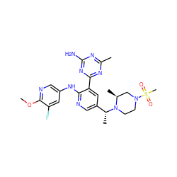 COc1ncc(Nc2ncc([C@@H](C)N3CCN(S(C)(=O)=O)C[C@@H]3C)cc2-c2nc(C)nc(N)n2)cc1F ZINC000095555892