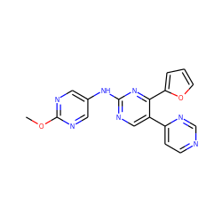 COc1ncc(Nc2ncc(-c3ccncn3)c(-c3ccco3)n2)cn1 ZINC000028645184