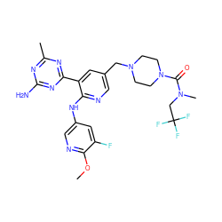 COc1ncc(Nc2ncc(CN3CCN(C(=O)N(C)CC(F)(F)F)CC3)cc2-c2nc(C)nc(N)n2)cc1F ZINC000113255847