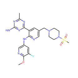 COc1ncc(Nc2ncc(CN3CCN(S(C)(=O)=O)CC3)cc2-c2nc(C)nc(N)n2)cc1F ZINC000095557226