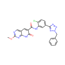 COc1ncc2cc(C(=O)Nc3cc(-c4nnn(Cc5ccccc5)n4)ccc3Cl)c(=O)[nH]c2n1 ZINC000103250311