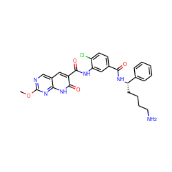 COc1ncc2cc(C(=O)Nc3cc(C(=O)N[C@@H](CCCCN)c4ccccc4)ccc3Cl)c(=O)[nH]c2n1 ZINC000103251280