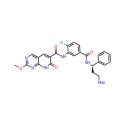 COc1ncc2cc(C(=O)Nc3cc(C(=O)N[C@H](CCN)c4ccccc4)ccc3Cl)c(=O)[nH]c2n1 ZINC000103251274