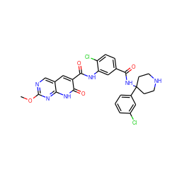 COc1ncc2cc(C(=O)Nc3cc(C(=O)NC4(c5cccc(Cl)c5)CCNCC4)ccc3Cl)c(=O)[nH]c2n1 ZINC000103251297