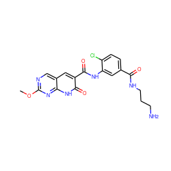 COc1ncc2cc(C(=O)Nc3cc(C(=O)NCCCN)ccc3Cl)c(=O)[nH]c2n1 ZINC000103251285