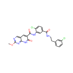 COc1ncc2cc(C(=O)Nc3cc(C(=O)NCCc4cccc(Cl)c4)ccc3Cl)c(=O)[nH]c2n1 ZINC000103250302