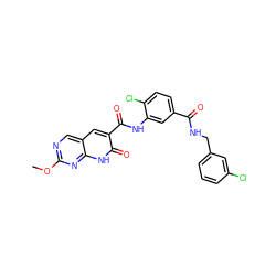 COc1ncc2cc(C(=O)Nc3cc(C(=O)NCc4cccc(Cl)c4)ccc3Cl)c(=O)[nH]c2n1 ZINC000103250300