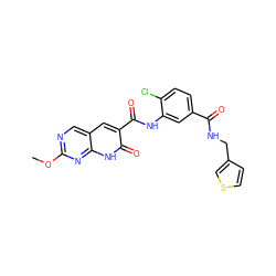 COc1ncc2cc(C(=O)Nc3cc(C(=O)NCc4ccsc4)ccc3Cl)c(=O)[nH]c2n1 ZINC000103250309