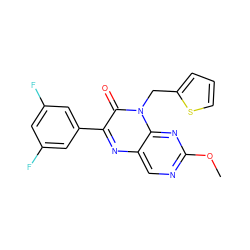 COc1ncc2nc(-c3cc(F)cc(F)c3)c(=O)n(Cc3cccs3)c2n1 ZINC000004238403