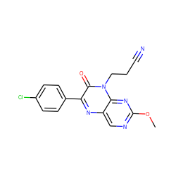 COc1ncc2nc(-c3ccc(Cl)cc3)c(=O)n(CCC#N)c2n1 ZINC000004239121