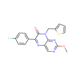 COc1ncc2nc(-c3ccc(F)cc3)c(=O)n(Cc3cccs3)c2n1 ZINC000004238686