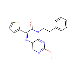 COc1ncc2nc(-c3cccs3)c(=O)n(CCc3ccccc3)c2n1 ZINC000004238774