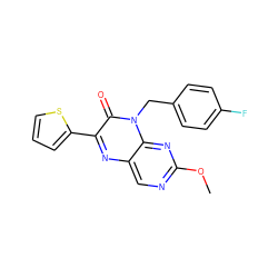 COc1ncc2nc(-c3cccs3)c(=O)n(Cc3ccc(F)cc3)c2n1 ZINC000004238904