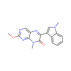 COc1ncc2nc(-c3cn(C)c4ccccc34)c(=O)n(C)c2n1 ZINC000004239055