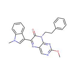 COc1ncc2nc(-c3cn(C)c4ccccc34)c(=O)n(CCc3ccccc3)c2n1 ZINC000004238564