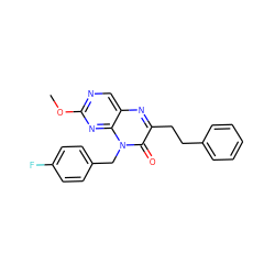 COc1ncc2nc(CCc3ccccc3)c(=O)n(Cc3ccc(F)cc3)c2n1 ZINC000004238383