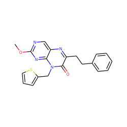 COc1ncc2nc(CCc3ccccc3)c(=O)n(Cc3cccs3)c2n1 ZINC000004238411