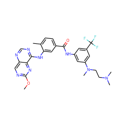 COc1ncc2ncnc(Nc3cc(C(=O)Nc4cc(N(C)CCN(C)C)cc(C(F)(F)F)c4)ccc3C)c2n1 ZINC000148355756