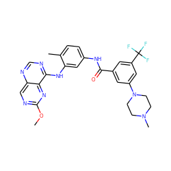 COc1ncc2ncnc(Nc3cc(NC(=O)c4cc(N5CCN(C)CC5)cc(C(F)(F)F)c4)ccc3C)c2n1 ZINC000166185239
