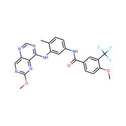 COc1ncc2ncnc(Nc3cc(NC(=O)c4ccc(OC)c(C(F)(F)F)c4)ccc3C)c2n1 ZINC000166184835