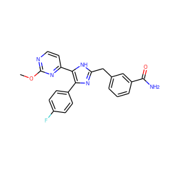 COc1nccc(-c2[nH]c(Cc3cccc(C(N)=O)c3)nc2-c2ccc(F)cc2)n1 ZINC000040919051