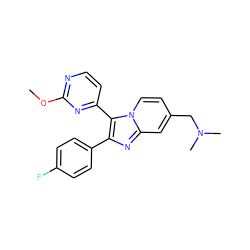 COc1nccc(-c2c(-c3ccc(F)cc3)nc3cc(CN(C)C)ccn23)n1 ZINC000036161072