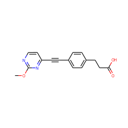 COc1nccc(C#Cc2ccc(CCC(=O)O)cc2)n1 ZINC000072116185