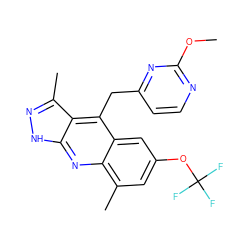 COc1nccc(Cc2c3cc(OC(F)(F)F)cc(C)c3nc3[nH]nc(C)c23)n1 ZINC000095573240