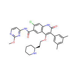 COc1nccc(NC(=O)c2cc3c(OCC[C@@H]4CCCCN4)c(-c4cc(C)cc(C)c4)c(=O)[nH]c3cc2Cl)n1 ZINC000027518726