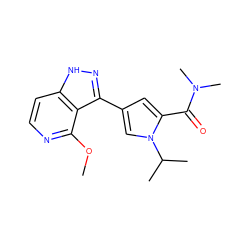 COc1nccc2[nH]nc(-c3cc(C(=O)N(C)C)n(C(C)C)c3)c12 ZINC000114773130