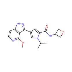 COc1nccc2[nH]nc(-c3cc(C(=O)NC4COC4)n(C(C)C)c3)c12 ZINC000114771949