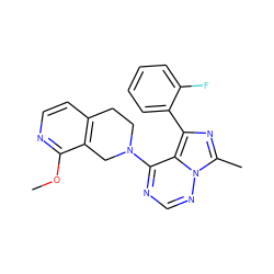 COc1nccc2c1CN(c1ncnn3c(C)nc(-c4ccccc4F)c13)CC2 ZINC000169711700