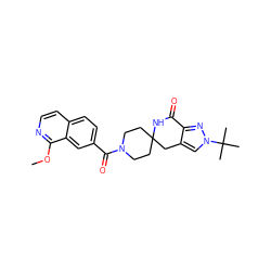 COc1nccc2ccc(C(=O)N3CCC4(CC3)Cc3cn(C(C)(C)C)nc3C(=O)N4)cc12 ZINC000096283394