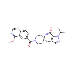 COc1nccc2ccc(C(=O)N3CCC4(CC3)Cc3cnn(C(C)C)c3C(=O)N4)cc12 ZINC000261145150