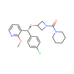 COc1ncccc1[C@H](OC1CN(C(=O)N2CCCCC2)C1)c1ccc(Cl)cc1 ZINC000073279812