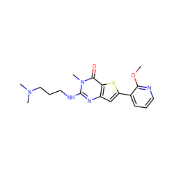 COc1ncccc1-c1cc2nc(NCCCN(C)C)n(C)c(=O)c2s1 ZINC000061925915