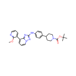 COc1ncccc1-c1cccn2nc(Nc3ccc(C4CCN(C(=O)OC(C)(C)C)CC4)cc3)nc12 ZINC000096169776