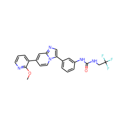 COc1ncccc1-c1ccn2c(-c3cccc(NC(=O)NCC(F)(F)F)c3)cnc2c1 ZINC000139607739