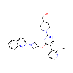 COc1ncccc1-c1cnc(N2CCC(CO)CC2)nc1OC1CN(c2ccc3ccccc3n2)C1 ZINC000096168844