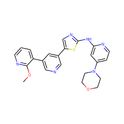 COc1ncccc1-c1cncc(-c2cnc(Nc3cc(N4CCOCC4)ccn3)s2)c1 ZINC000084602030