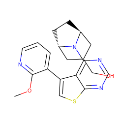 COc1ncccc1-c1csc2ncnc(N3[C@H]4CC[C@H]3CC(CO)C4)c12 ZINC000146537781