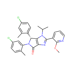 COc1ncccc1-c1nc2c(n1C(C)C)[C@@H](c1ccc(Cl)cc1C)N(c1cc(Cl)ccc1C)C2=O ZINC000169705373