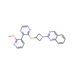 COc1ncccc1-c1nccnc1OC1CN(c2ncc3ccccc3n2)C1 ZINC000096168820