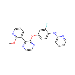 COc1ncccc1-c1nccnc1Oc1ccc(Nc2ccccn2)c(F)c1 ZINC000147583065