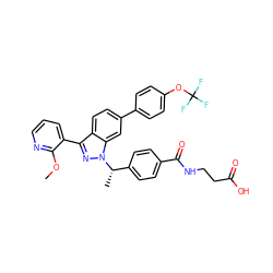 COc1ncccc1-c1nn([C@@H](C)c2ccc(C(=O)NCCC(=O)O)cc2)c2cc(-c3ccc(OC(F)(F)F)cc3)ccc12 ZINC000473083193