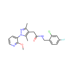 COc1ncccc1-n1nc(C)c(CC(=O)NCc2ccc(F)cc2Cl)c1C ZINC000095566078