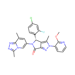 COc1ncccc1-n1nc2c(c1C)[C@@H](c1ccc(Cl)cc1F)N(c1cc(C)c3nnc(C)n3c1)C2=O ZINC000261170062