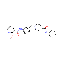 COc1ncccc1C(=O)Nc1cccc(CN2CCC(C(=O)NC3CCCCC3)CC2)c1 ZINC001772641257