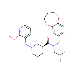 COc1ncccc1CN1CCC[C@H](C(=O)N(Cc2ccc3c(c2)OCCCO3)CC(C)C)C1 ZINC000148669546